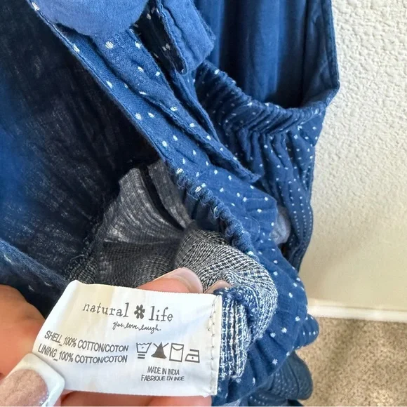 NATURAL LIFE Dakota Tie Overall Blue Polka Dot Gauze Jumpsuit Womens Size S - Picture 8 of 8